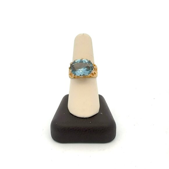 Designer Sterling Silver w/ Gold Overlay &‎ Blue Topaz Size 9 Ring! 139 - Picture 1 of 6
